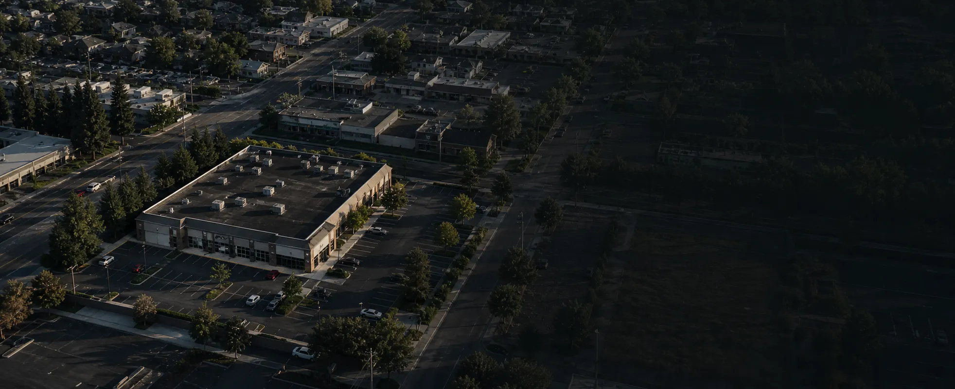 Illustrative aerial view of commercial parcels