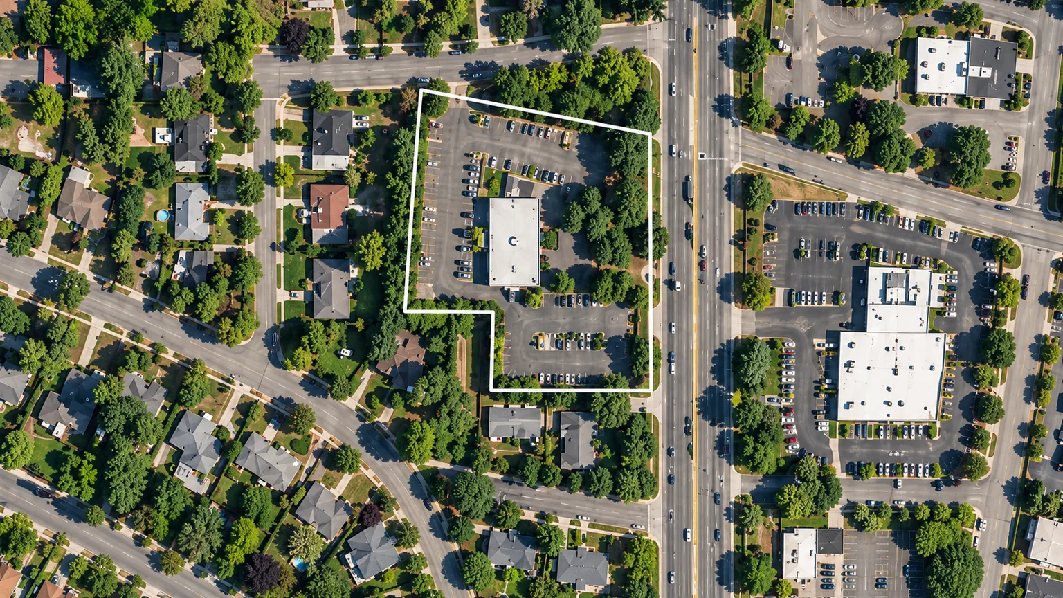 Conceptual aerial landscape of an individual property and its neighboring lots