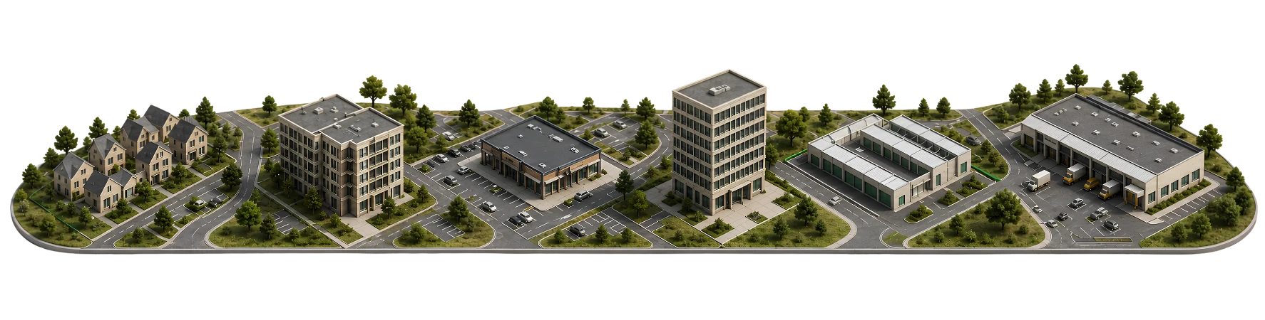 Residential, multifamily, retail, office, self-storage, and industrial properties
