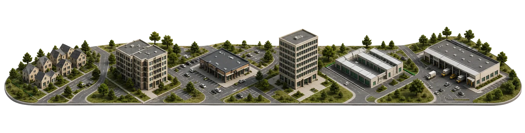 Residential, multifamily, retail, office, self-storage, and industrial properties